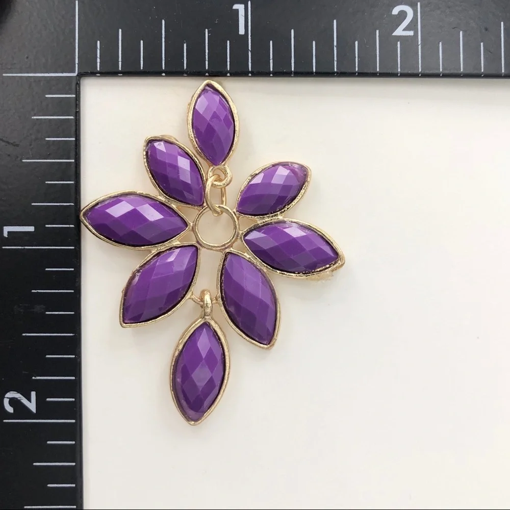 🍀 Purple Abstract Statement Post Drop Earrings - Picture 2 of 2